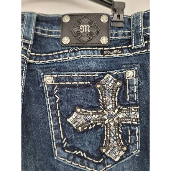 Miss Me Skinny Low Rise Cross Embellished Denim Blue Jeans 32 VTG Y2K 90s - Picture 12 of 12